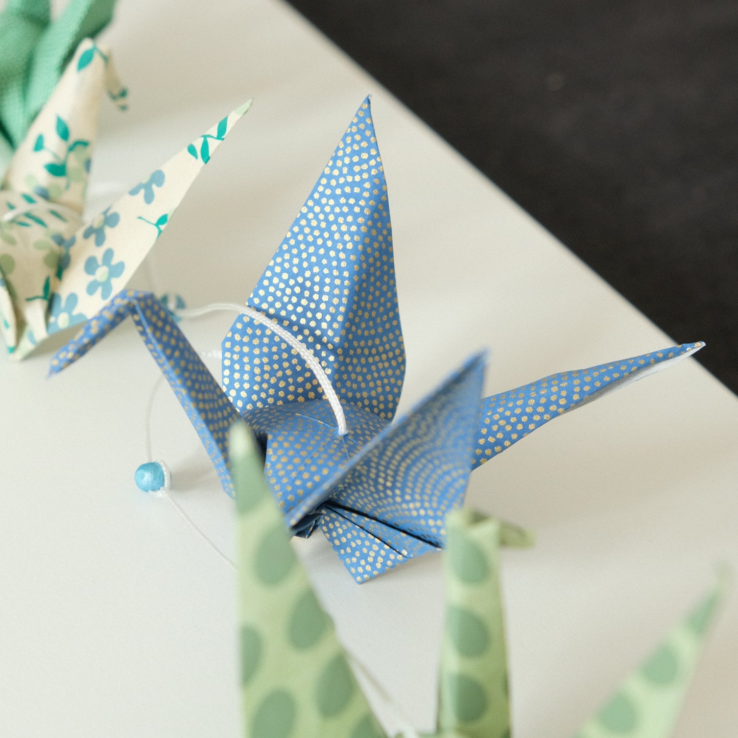 guirlande origami bleu-vert